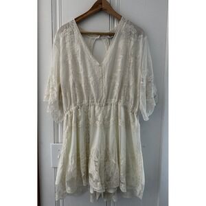 Davi & Dani Lace Romper M/L  Ivory Sheer Boho Cottagecore Short Jumpsuit